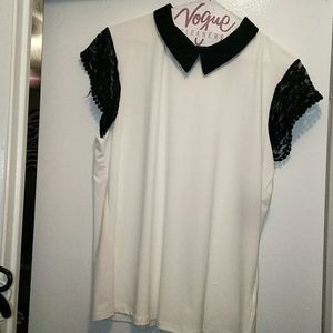 White and black lace blouse